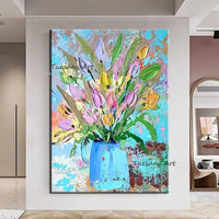 Hand Painted Oil Painting Modern Landscape Abstract Colorful Knife Flowers Heart Unframed