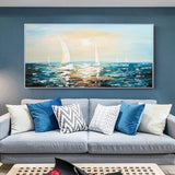 Hand Painted Wall Seascape Oil Painting Abstract Textured Painting Canvas Boat Ocean Seascape picture