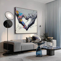 Hand Painted Street Art Oil Painting Canvas Modern Hand is Love Abstract in Livingroom Decor Home