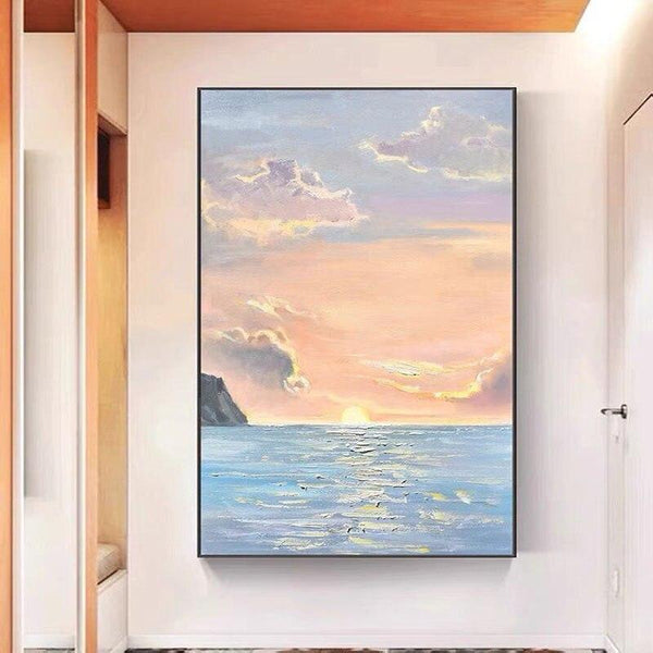 Hand Painted Oil Painting Modern Abstract Art Sea Sunrise Seagull Canvas Painting Mural As