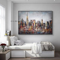 Hand Painted On Canvas Abstract City Building Painting Modern Decorative