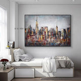 Hand Painted Oil Painting On Canvas Abstract Large Size City Building Painting Modern Decorative (hand painted)