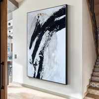 Modern Black White Abstract Oil Painting Style Hand Painted Canvas Painting For Home Wall