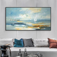 Abstract Hand Painted On Canvas Modern Seascape Wall Art Bedroom Decoration