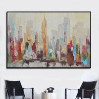 Hand Painted Abstract Oil Paintings Modern City Building On Canvas Hotel d