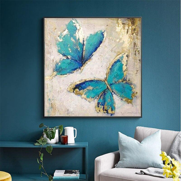 Blue Butterfly Hand Painted Canvas Oil Painting Modern ping