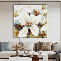 Hand Painted Modern Wall Art Beautiful Magnolia Flower Oil Painting Hand Painted White Flower Oil Painting