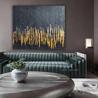 Hand Painted Abstract Black and Golden Canvas Wall Art Minimalist Modern Decoration