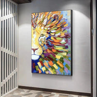 Color Lion Abstract Oil Painting Hand Painted on Canvas Art and African Animals Bedroom