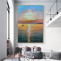 Hand Painted Abstract Landscape Oil Painting Sunset Seascape Canvas Modern