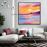 Hand Painted Oil Painting Abstract Seascape Beach Scenery Canvas Wall Art Show Pieces For Wall Decoration