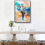 Hand Painted Man Abstract Jumping Street Dance Man Oil Painting Canvas Pop Art Mural