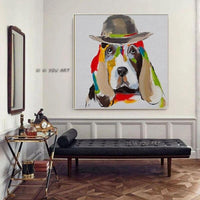 Modern Art Hand Painted Acrylic Canvas Colorful Dog Abstract Animal Kids Room Decor