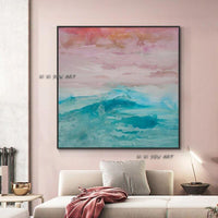 Wall painting Hand Painted Abstract Modern Pink Blue Canvas paintingative bed room