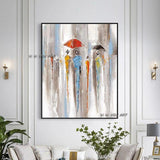 Hand Painted Abstract People In the Rain With Umbrellas On Canvas Abstract Decor