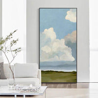 Blue Sky and White Clouds Vertical Hand Painted Oil Painting Version Corridor Aisle End Hanging Painting Entrance Painting