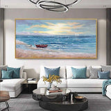 Hand Painted Seaside Landscape Oil Painting on Canvas Hand Painted Beach and Wave Oil Painting for Wall Decor