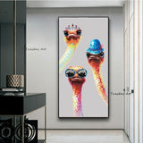 Hand Painted Modern Pop Art Animal Oil Painting Cool Funny Bird Oil Painting Ostrich For Kids Room Decorative