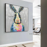 Pure Hand Painted Canvas Cute Cartoon Rabbit Animals Oil Paintings Artwork Wall Art For Children Bedroom kid's Room Wall Decoration