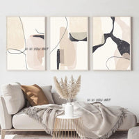 Abstract Hand Painted Modern Beige Marble Geometric Canvas Wall Art Artwork for Wall Bedroom
