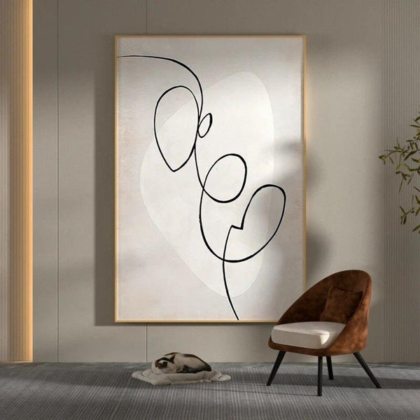 Hand Painted Black White Oil Painting Canvas Abstract Line Painting As