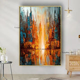 Hand Painted Abstract Building Oil Painting On Canvas Mural Modern Office Bar Home Salon Painting