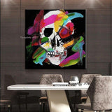 Hand Painted Canvas Oil Painting Wall Art Modern Halloween Skeleton Abstract Art