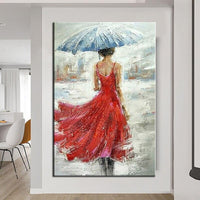 Hand Painted Art Oil Painting Modern Impression People Woman Holding Umbrella From The Back Abstract Painting Room Decor