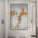 Hand Painted Abstract Orange and White Minimalist Modern On Canvas Decorative For Living