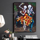 Skeleton couple dancing Modern Hand Painted Canvas Mexico Day of the Dead Wall Art for