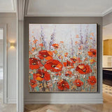 Hand Painted Abstract Red Flower Oil Painting On Canvas Home Room