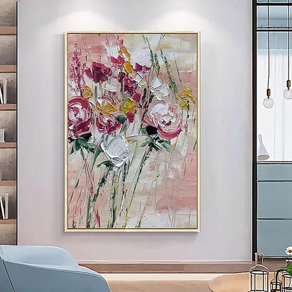 Hand Painted Oil Painting Palette Knife Classical Flowers Item Textured Acrylic Canvas Wall Art Entrance Decoration