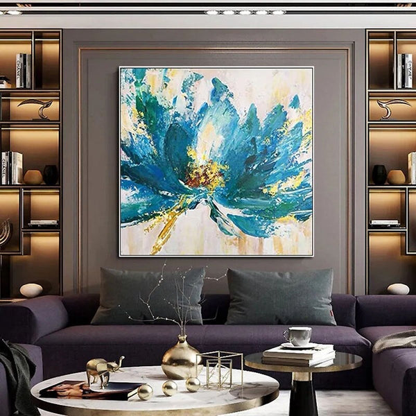 Hand Painted Oil Paintings Flower Abstract Blue Flower Texture Canvas Modern Porch Decoration