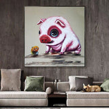 Hand Painted Oil Painting Animal Cute Piglet Abstract On Canvas Painting For Live Room