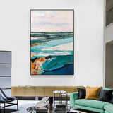 Hand Painted Abstract Modern Sea Wave Oil Painting On Canvas Vertical Art