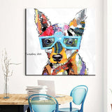 Hand Painted Oil Painting Animals Wearing Glasses Dog Colorful Abstract Home Children's Room