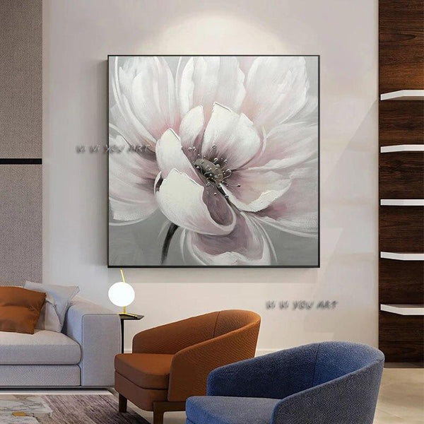 Pink Peony Substantial Hand Painted Decor Painting Sofa Backdrop Mural Painting Entrance Hallway