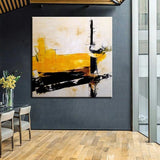 Hand Painted Oil Paintings Modern Yellow Black White Abstract Canvas Art Bedroom Wall