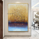 Hand Painted Abstract Canvas Golden Tree Minimalist Modern Office