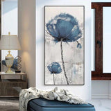 Hand Painted Abstract Canvas Painting Wall Art Blue and White Modern Flower For Office Room Abstr