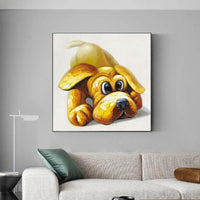 Hand Painted Yellow Dog Staring at the Bees Oil Painting Decor Hand Painted Modern Funny Animal Canvas