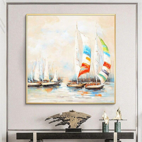 Hand Painted Oil Painting Modern Impression Seascape Sails Abstract Retro Hoom Decors