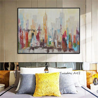 Hand Painted Abstract Oil Paintings Modern City Building On Canvas Hotel d