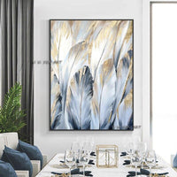 Hand Painted Abstract Gray Leaves Painting Decorative On Canvas Modern Plant Wall Art For