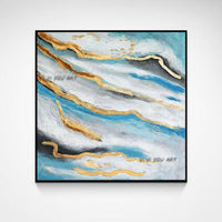 Hand Painted Abstract Wall Art Blue Marble Texture Minimalist Modern On Canvas Decorative