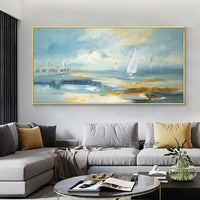 Abstract Hand Painted On Canvas Modern Seascape Wall Art Bedroom Decoration