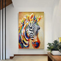 Hand Painted Wild Animal Zebra Graffiti Style Canvas Painting Modern Pop Art High Street Element Interior Decoration Painting