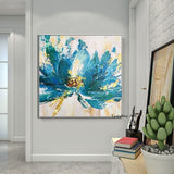 Hand Painted Oil Paintings Flower Abstract Blue Flower Texture Canvas Modern Porch Decoration