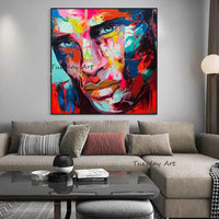 Hand Painted Knife Face Oil Painting on Canvas Abstract Art Figure Wall Painting