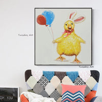 Modern Hot Hand Painted Lovely Cute Chicken Oil Painting Children Room Decoration Cartoon Canvas Wall Decor Art Paintings